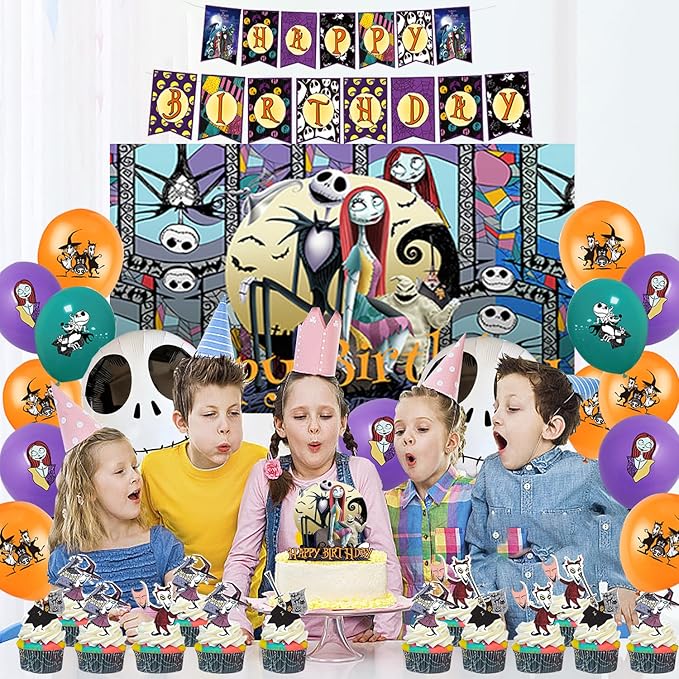 Birthday Party Decorations, Magical Wizard Pirate Halloween Horror Night Themed Party Supplies - Happy Birthday Banner, Balloons, Backdrop, Tablecloth, Cake Inserts Set-Gold
