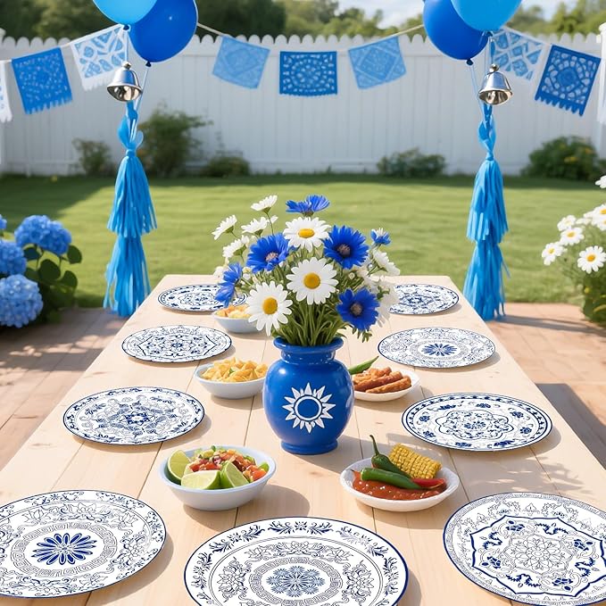 60Pcs Blue and White Flower Party Paper Plates 9 Inch Disposable Heavy Duty Blue White Chinoiserie Floral Dessert Plates Vintage Porcelain Decorations for Wedding Baby Shower Birthday Party Supplies