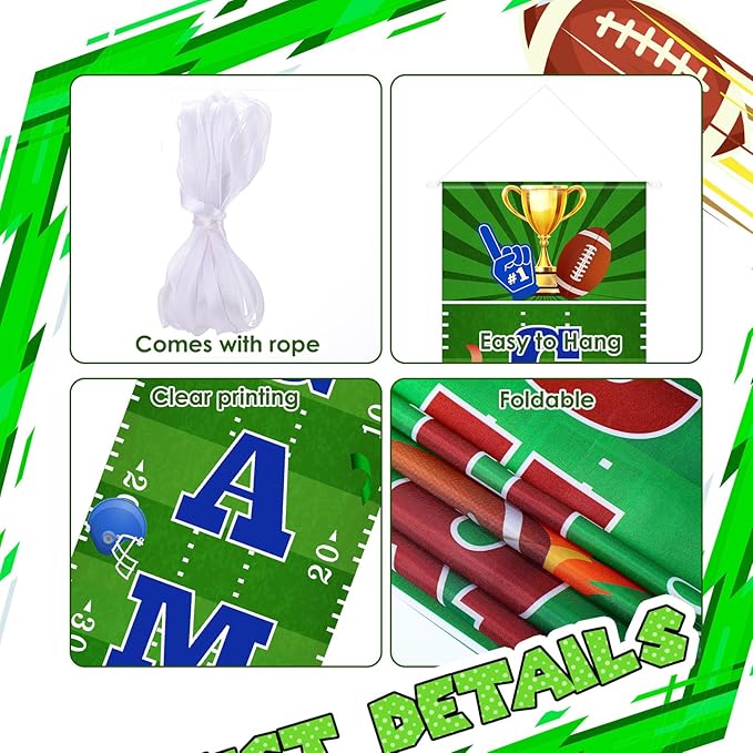 Ctosree 4 Pcs Football Backdrop Banner Decoration Football Party Supplies It's Game Time Touch Down Wall Door Sign Decor for Sport Game Birthday Party Favors