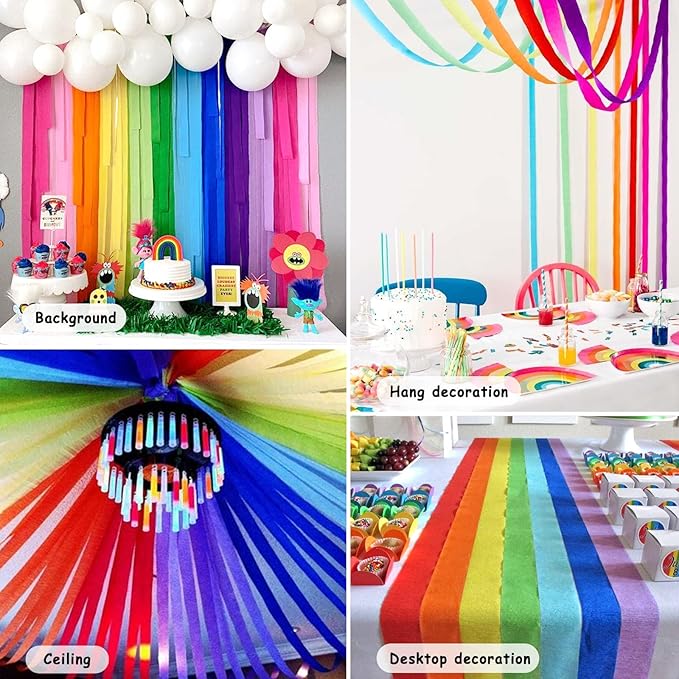 12 Rolls Crepe Paper Streamers, 12 Colors Streamers Party Supplies for Birthday Party Baby Shower Rainbow DIY Christmas Halloween Wedding Ceremony Various Large Festivals Decoration