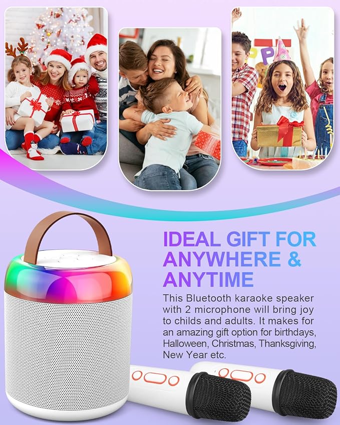 Karaoke Microphone Machine with 2 Drivers for Kids Adults, Muscial Singing Toy for Girls Boys Ages 3-12 Years Old, Bluetooth Speaker Birthday Gift Stocking Stuffer Classroom Prizes Party Game