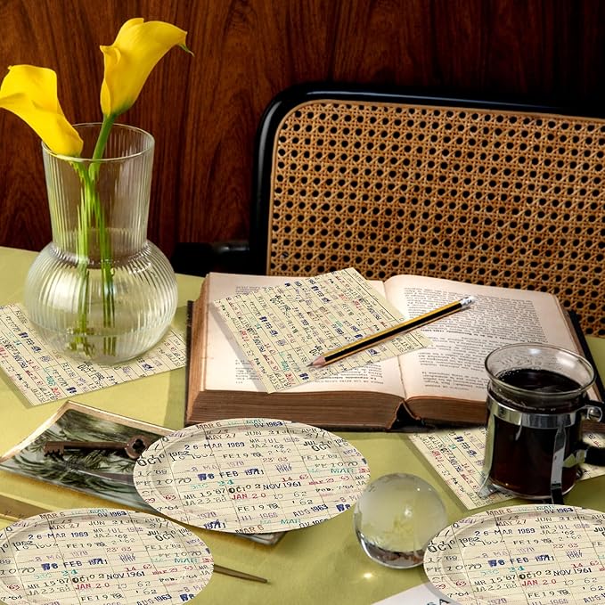 48 Pcs Due Date Card Book Club Vintage Beverage Napkins and plate Decorations Book Lovers Gifts or Reading Themed Dinnerware Party Supplies