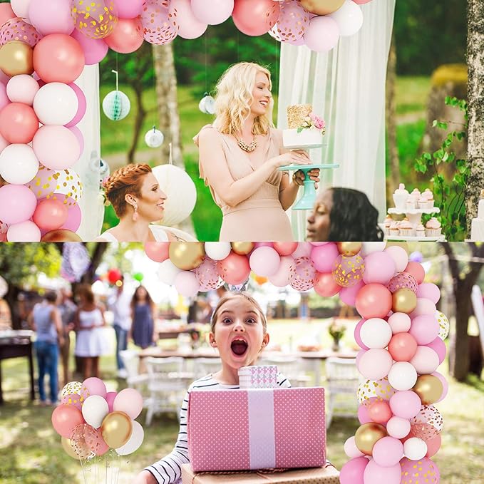Amandir 164Pcs Rose Gold Pink Balloons Garland Arch Kit Light Pink Gold White Confetti Latex Metallic Balloons for Valentines Day Birthday Decorations Baby Shower Wedding Graduation Party Decorations