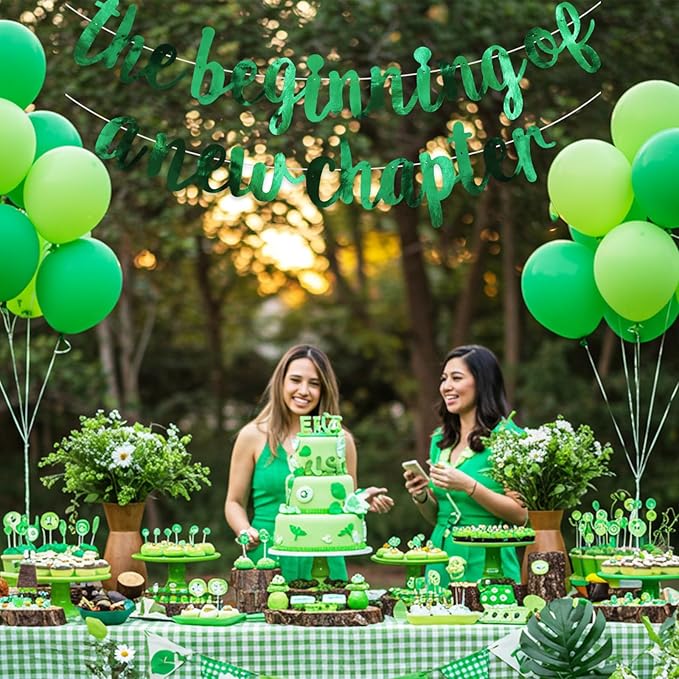BEISHIDA Double-Sided Green The Beginning of A New Chapter Banner,Farewell Book Themed Housewarming Party Congratulations Decorations,Going away party Retirement Garland,Graduation Sign 2026 Banner