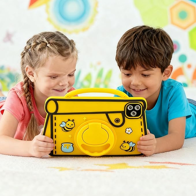 Kids Tablet, 10.1 inch Android 14.0 Tablet for Ages 3-12, Octa-core CPU, 10GB+64GB+1TB Expand, SIM, WiFi, 6000mAh Battery, HD IPS Eye-Care Display, Protective Case, Gift(Yellow)