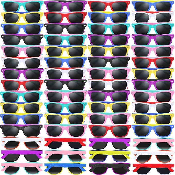 64 Pack Kids Sunglasses Party Favors, Kid's Neon Sunglasses Bulk, Childrens Sunglasses Boys Girls Eyewear Pack for Goody Bag Fillers Summer Beach Pool Birthday Party Supplies