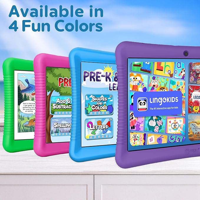 Contixo 10" Android Kids Tablet Bundle - 32GB, Epic! & Lingokids Educational Apps, Parental Controls, Kid-Proof Case w/Kickstand & Stylus, Headphones & Sleeve Bag - Pink