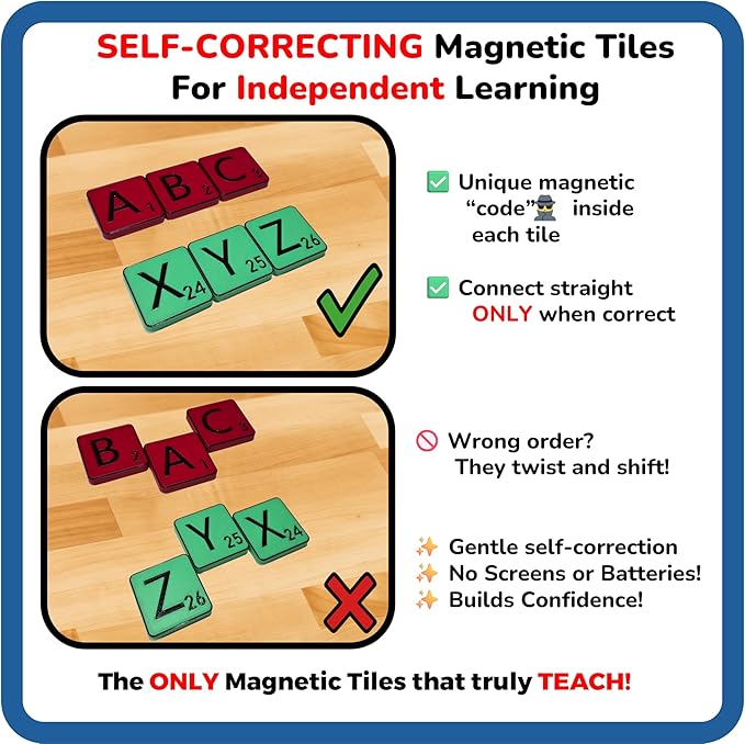 Learn Your Alphabet! Self-Correcting Magnetic Alphabets, Uppercase Letters – Help Kids Learn The Basics and More – Educational Toy Set of Magnetic Letters for Early Learning