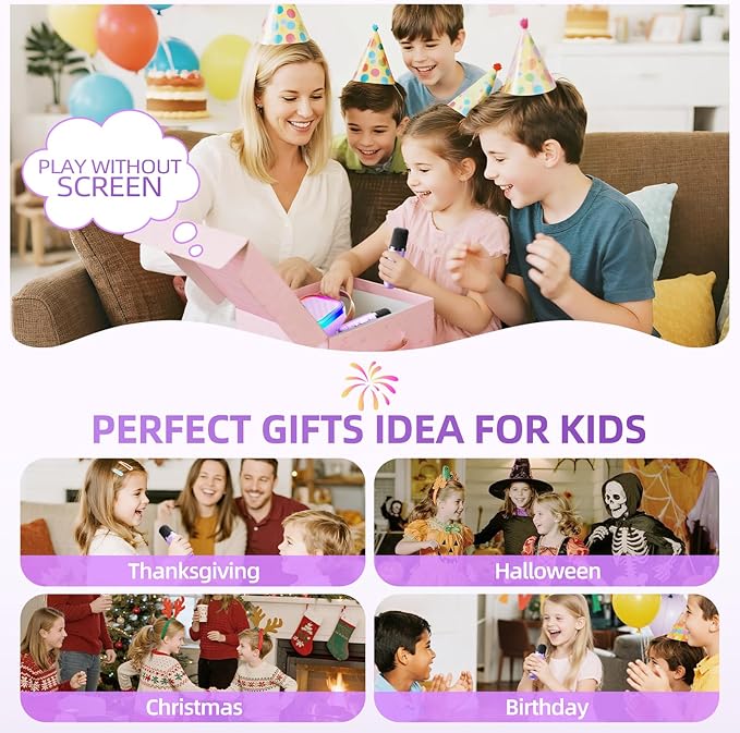Kinglucky Mini Karaoke Machine for Kids, Top Birthday Gift Pick for Girls Ages 3, 4, 5, 6, 7, 8, 9, 10, 11, 12 Years Old, Kids' Personal Video Players Accessories with 2 Mics Valentine Kid Gift Purple