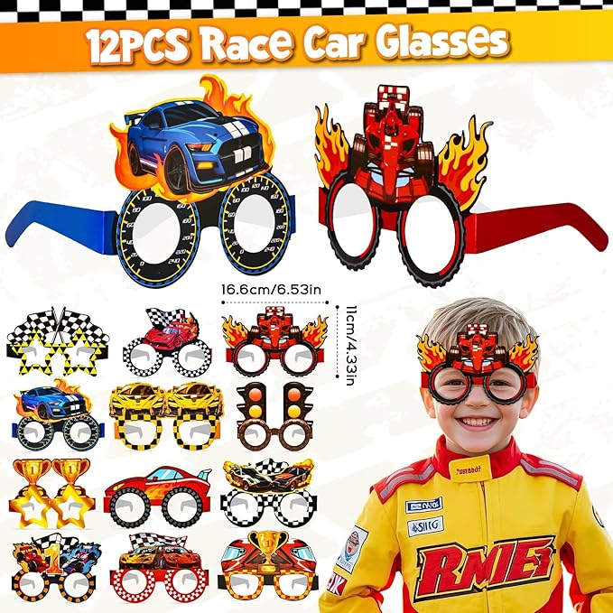 Race Car Party Favors Birthday Goodie Bags Supplies, Mini Race Car Trophy Cup Coloring Card with Crayon Gift Box Tattoo Sticker Paper Glasses, Boy Girl Kid Class Prize Racing Cars Birthday Decor