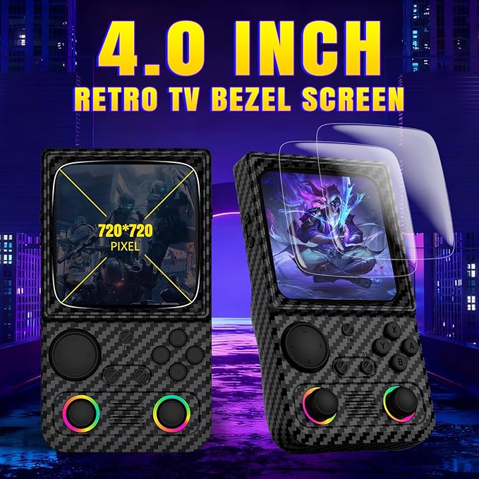 R36T MAX Upgraded Retro Handheld Game Console with 4000mAh Battery, 4.0'' IPS Screen, Retro Gaming Console with Portable Case, Supports WiFi Networked Fighting and OTG(Wood Grain Black)