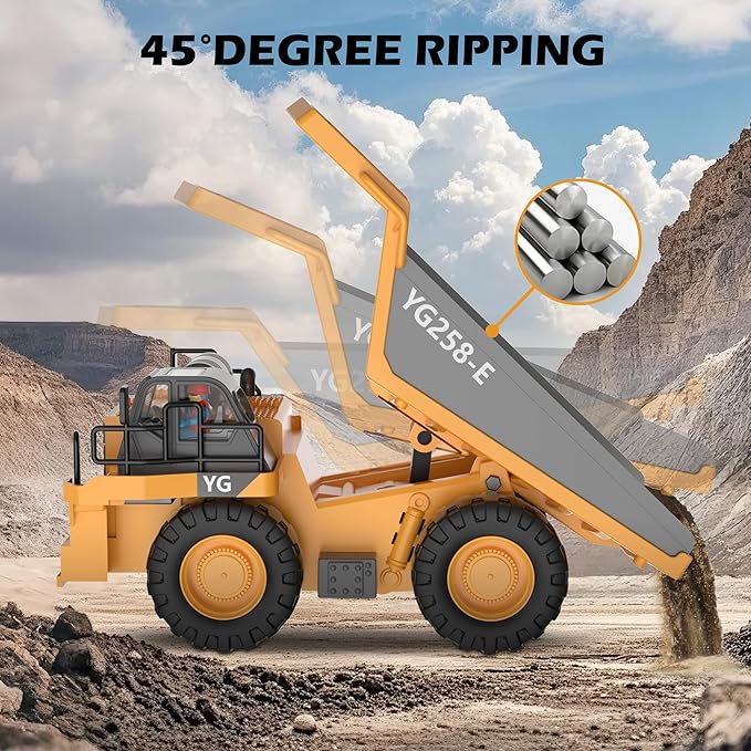 Remote Control Excavator (11-Channel), Dump Truck, Bulldozer, Loader (9-Channel), 2.4GHz Remote Control Construction Vehicles, Metal Construction, with Cool Lights and Sound Effects, 4-Pack