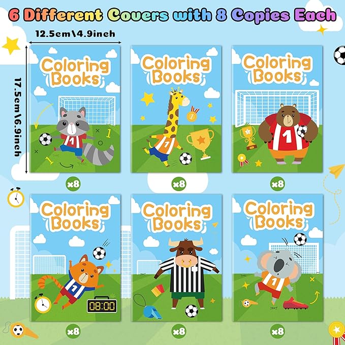 Soccer Coloring Books for Kids - 48Pcs Soccer Mini Coloring Booklet Sports Ball Theme DIY Art Drawing Book for Toddlers Birthday Party Favors Gifts Classroom Reward Home Art Activity Supplies