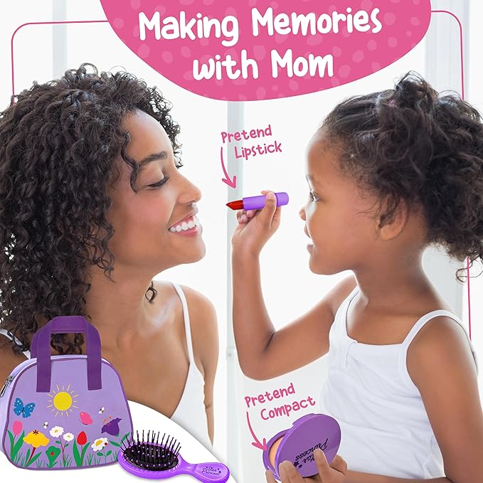 Play Purse for Toddlers with Accessories, Toddler Girl Toys 1 2 3 Years Old with Pretend Makeup, Keys, Smartphone, Toddler Toy Purse for Little Girls - Birthday Gift for Toddlers Girls Ages 2-3 Purple