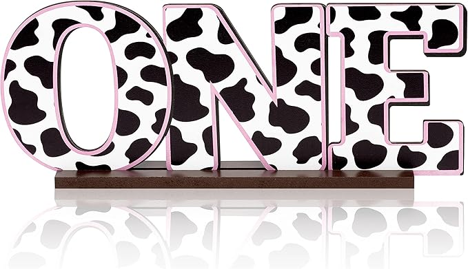 ANGOLIO Cow Print One Letter Sign Table Wooden Centerpieces for Baby Shower Farm Animal First Birthday Party Decor Holy Cow I’M One Toddler Boy Girls 1st Birthday Baby Spring Decor Party Supplies