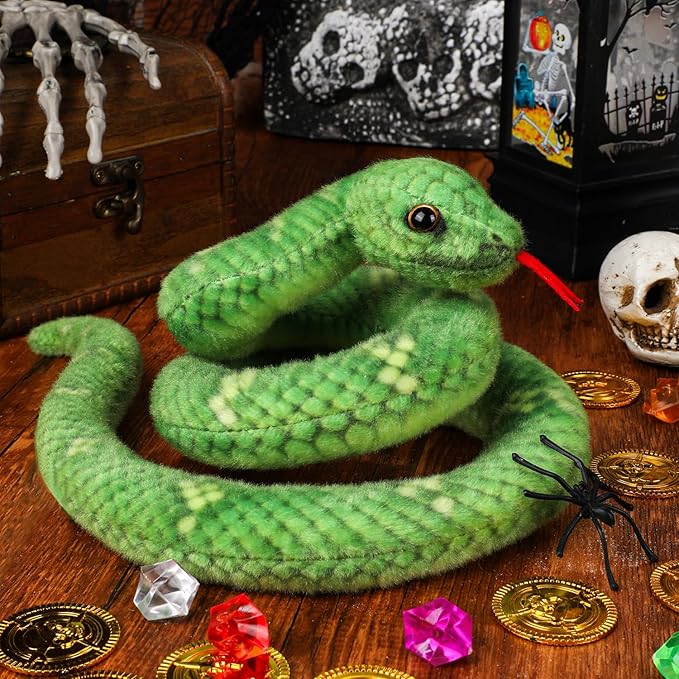 27in Snake Plush, Stuffed Snake Animal, Small Toy Snakes for Kids, Giant Stuffed Animals, Lifelike Plush Snake for Birthday Present Party Prank Prop (Green)