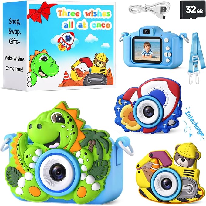 Kids Camera for Boys Toys Gifts, 3 4 5 Year Old Boy Birthday Gift, Kid Selfie Toy Cameras for Toddlers Age 3-5, Blue Small Children Digital Camera for Kids, 32G SD Card Included