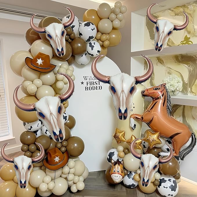 5Pcs Mini 19Inch Western Long Horn Cow Balloons/Cowboy Longhorn Aluminium Foil Balloon for Party Wall/Last Rodeo Bachelorette Party Supplies/Western Party Decorations/Bull Skull Wall Decor