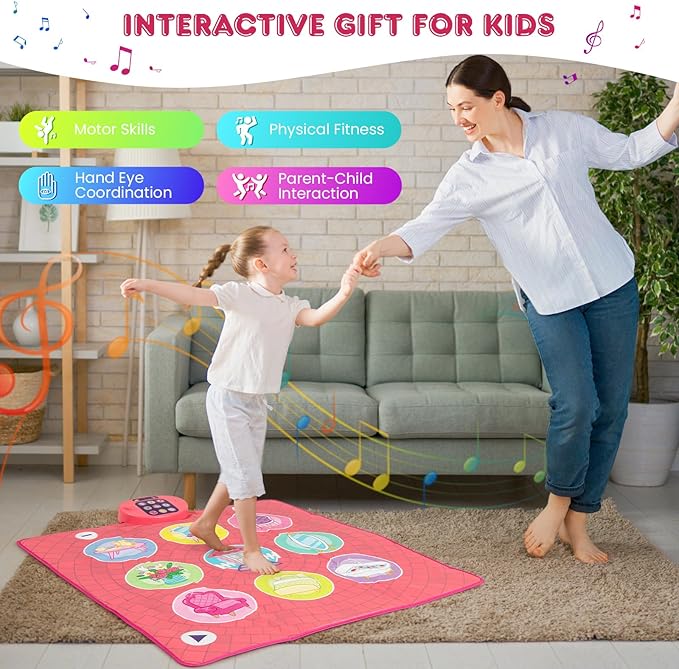 Costzon Dance Mat, Electronic Dance Pad Step Play Mat with 3 Game Modes, 5 Challenge Levels, 9 Keyboard Sounds, 9 Songs & Adjustable Volume, Musical Toy Birthday Xmas Gift for Girls Boys 3+ Years