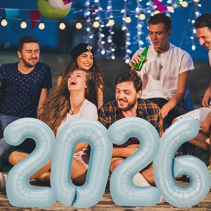 KALOR 42 Inch 2026 Pastel Blue Foil Mylar Number Balloons, 2026 New Years Decorations for 2026 Happy New Year Eve and Graduations Party Supplies