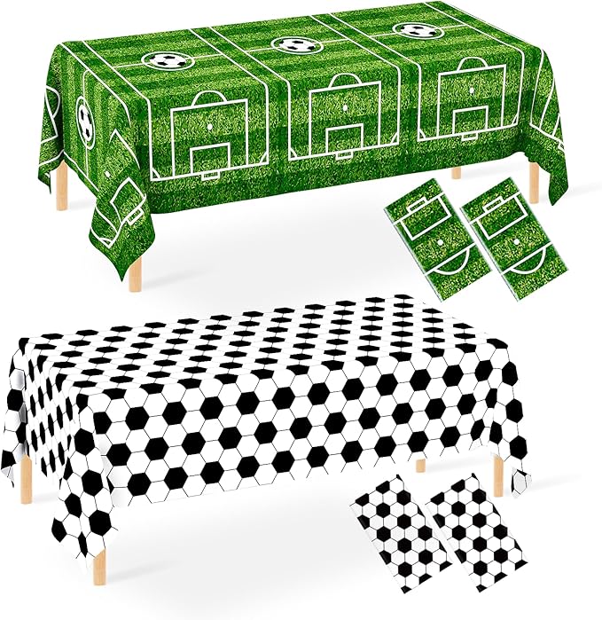 WNINK 4 Pack Soccer Plastic Tablecloth Soccer Party Decorations Soccer Grass Disposable Rectangle Table Cover for Soccer Theme Birthday Party Decoration 54 x 108 Inch