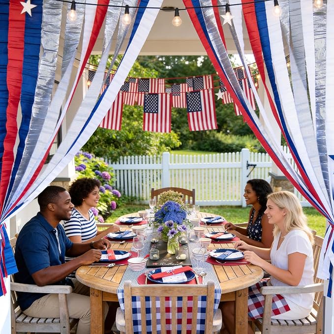 NICROLANDEE Patriotic Decorations - 8 Rolls Red White Blue Crepe Paper Streamers Tassels Streamer Paper for 4th of July Decorations Independence Day Memorial Day American Theme Party Decorations
