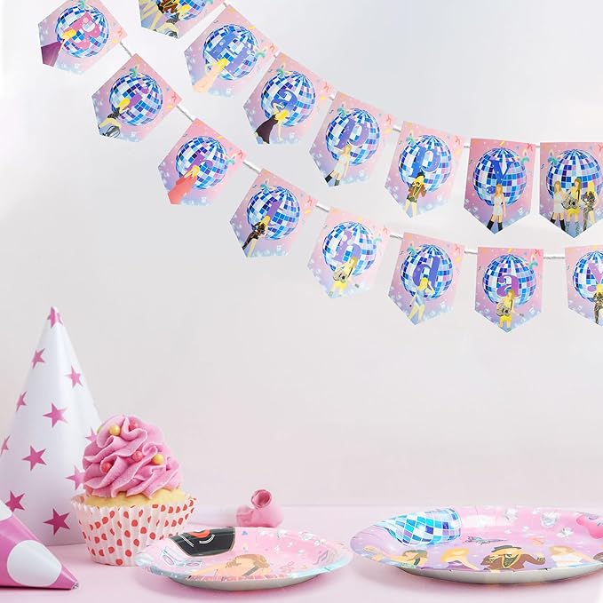 100pcs Birthday Party Decorations Plates,Music star Party Supplies Include 20x 9‘’ Plates, 20x 7‘’ Plates, 40x Napkins,18x balloon,1x Tablecloth, 1x backdrop, 1x Banner Serves 20 Guests