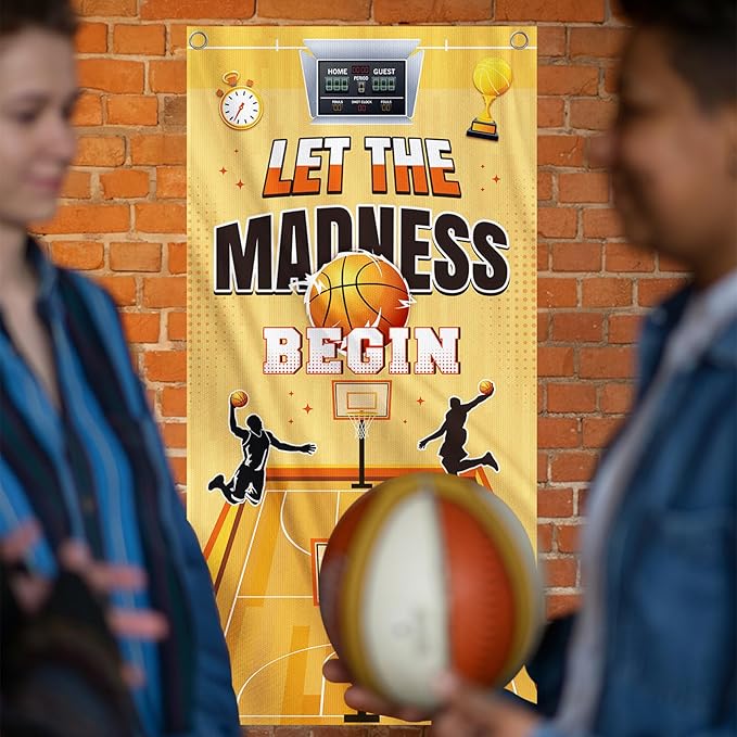 Basketball Theme Decorations, College Basketball Banner Door Cover Party Decorations, Basketball Theme Let the Madness Begin Welcome Banner Party Decor for Outdoor Indoor Classroom