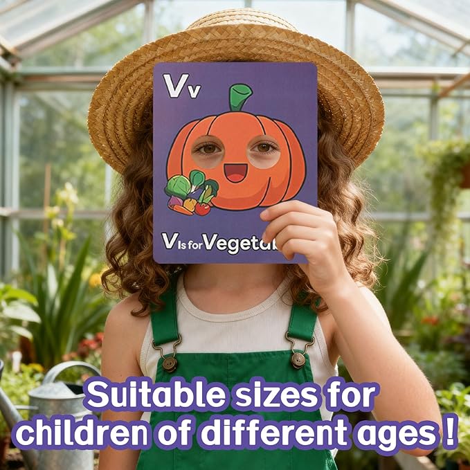 26pcs Alphabet Flash Cards, Giant ABC Mask Cards for Toddlers 1-3 with Animal Faces Uppercase & Lowercase Letter Flashcard Interactive Education Learning Games for Kids Preschool Kindergarten Baby