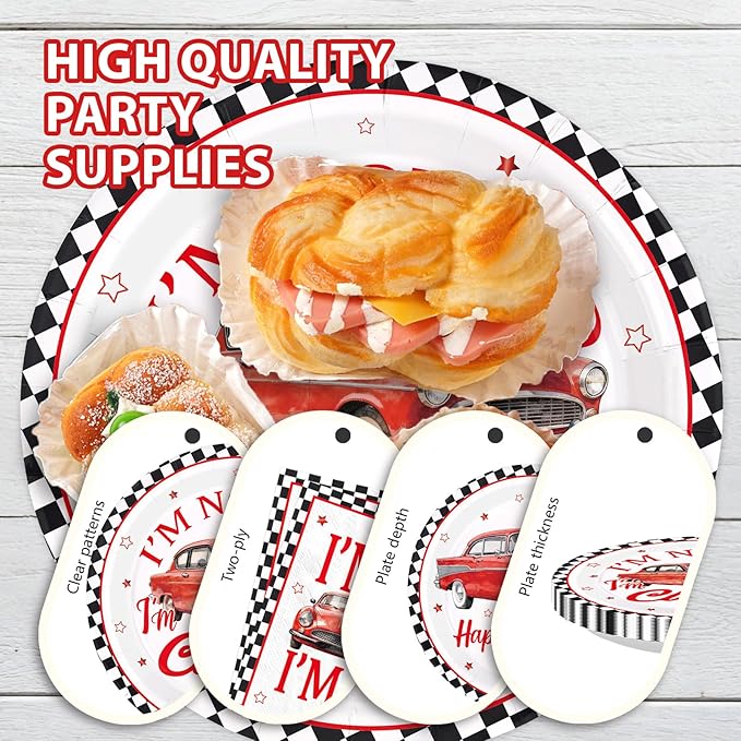 96Pcs Classic Car Birthday Party Decorations I am Not Old I am Classic Birthday Plates and Napkins Sets Vintage Red Car and Star Decorations for Adult Men Vintage Cars Bday Party Supplies Serves 24