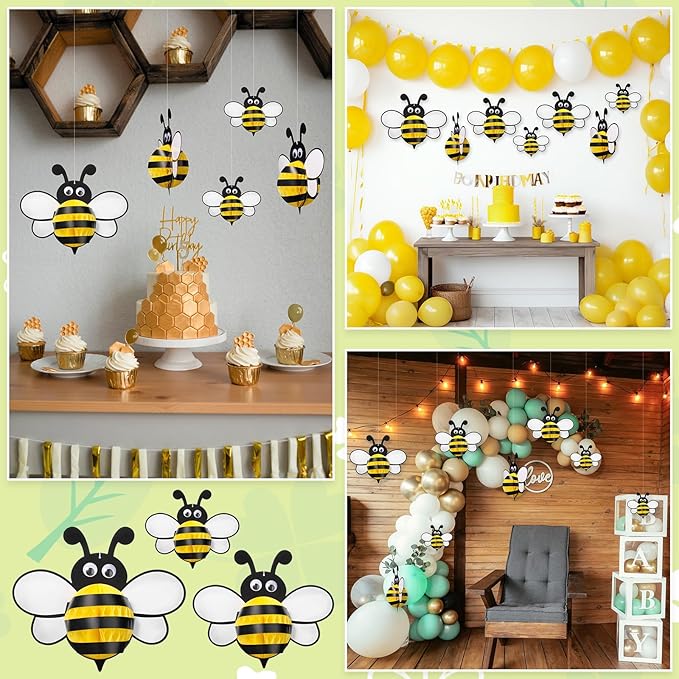 Amyhill 12 Pcs Large Bee Birthday Party Decorations Hanging 3D Bee Honeycomb Centerpieces Table Toppers Decoration for Birthday Baby Shower Party Supplies