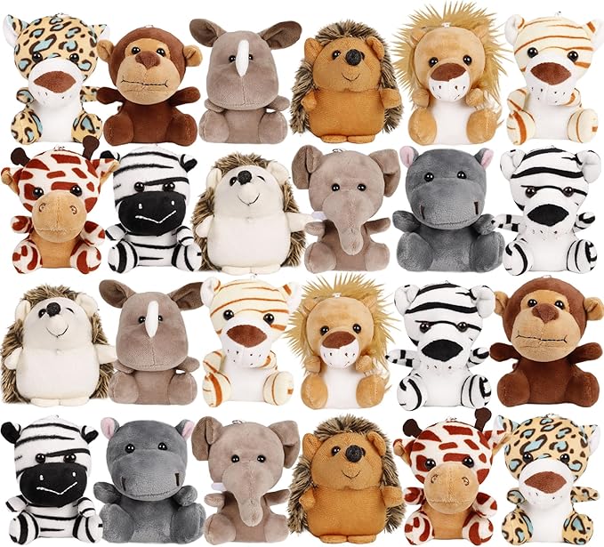 Small Stuffed Animals Bulk, 24 Pieces Cute Plushies, 4.5 Inch Mini Forest Animal Plush Toys, Party Favors, Stocking Stuffers for Kids, Baby Shower Decorations