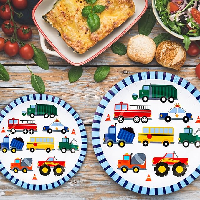 Transportation Birthday Decorations Trucks Party Plates Tablecloth And Napkins Vehicles Traffic Cars Transport Party Tableware Construction Party Supplies for Kids Boys | Serves 20 Guests