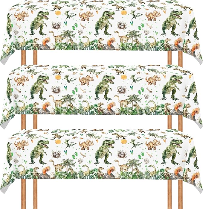 2 Pcs Dinosaur Plastic Party Tablecloths 54 x 108 Inch Green Watercolor Dinosaur Table Covers for Dino Theme Kids Boys Baby Shower 1st 2nd 3rd 4th Birthday Party Supplies Table Decorations Favors