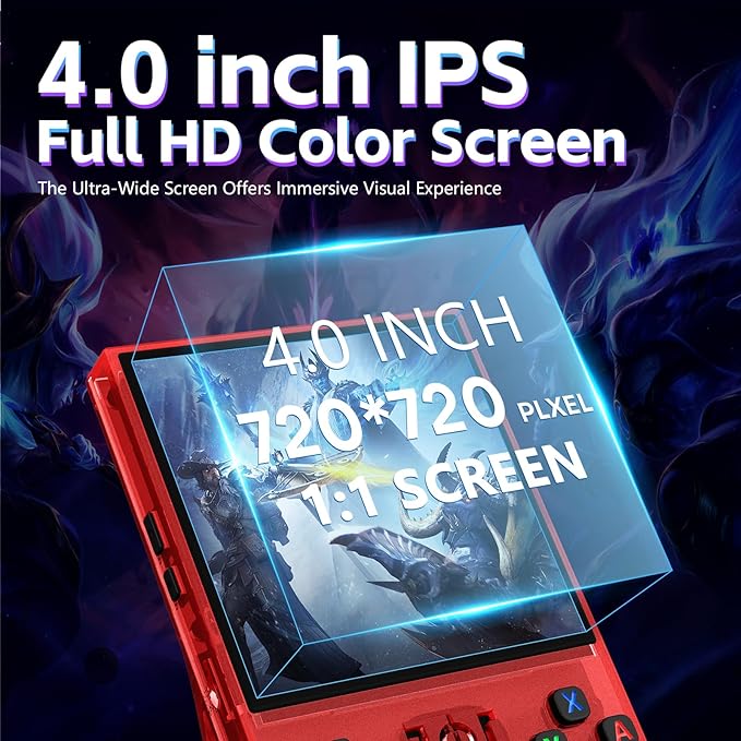 R36MAX Retro Handheld Gaming Console, Built-in 22,000+ Classic Games, Open Source Linux System, Portable Game Emulator Console, 4.0-Inch 4K HD IPS Screen Video Player, 4000mAh Battery (Red 128GB)
