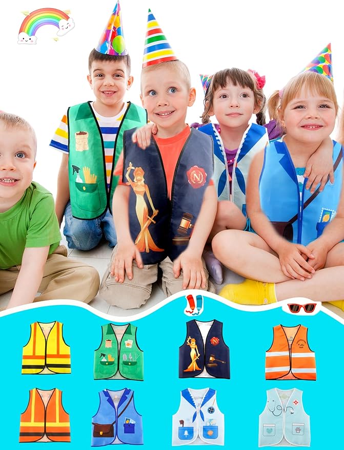 22 Pcs Kids Community Helper Dress Up Vest Occupation Costumes Career Cosplay Clothes for Kids Halloween Role Pretend Play
