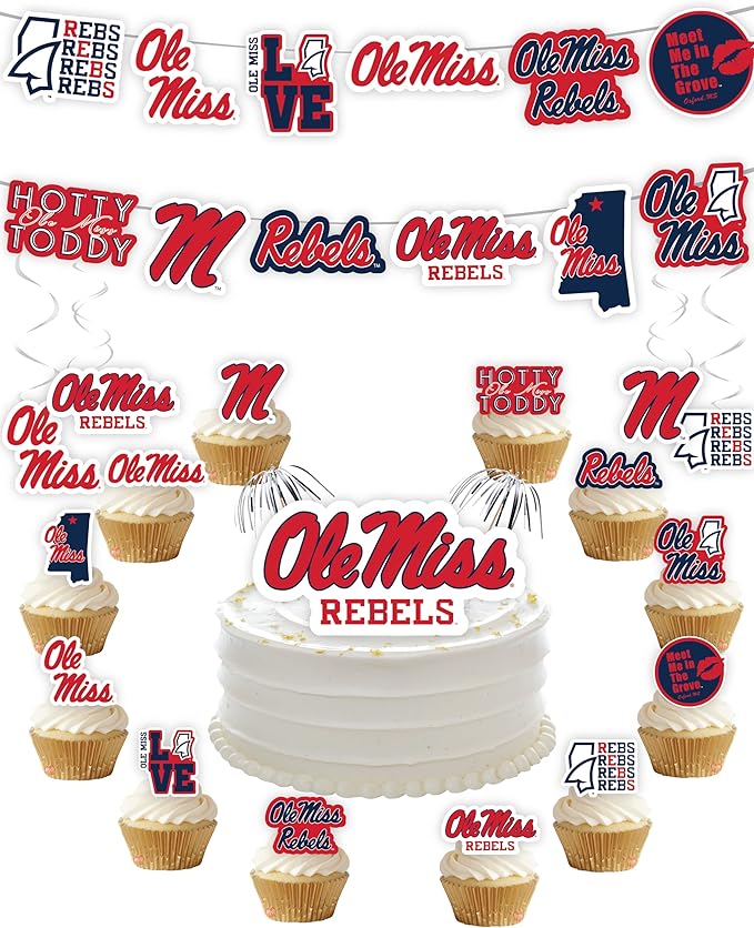 Ole Miss Party Supplies for Football, Birthday Gift, Graduation Party Banner and Cake Toppers (42 Pieces) (Ole Miss Rebels)