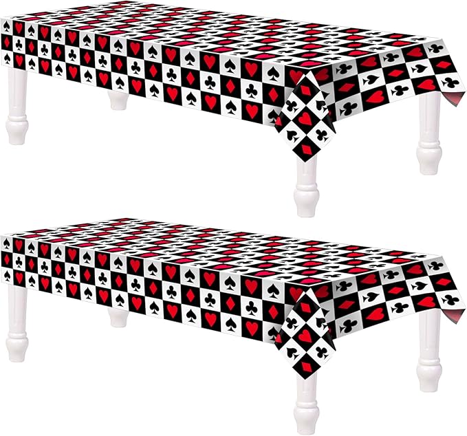 2 Pcs Casino Theme Party Decorations Poker Tablecloth Las Vegas Plastic Table Cover Casino Table Runner for Playing Card Game Birthday Party Favors Picnic Supplies, 54 x 108 Inch