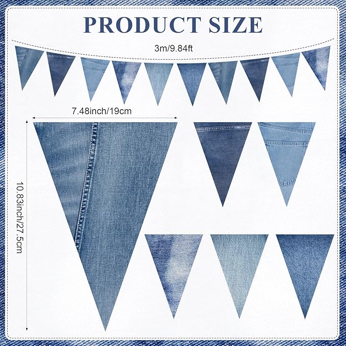 HESTYA 5 Pack 49 Ft Denim Pennant Banner, Blue Jean Theme Triangle Garland, Cowboy Western Party Decorations, Rustic Farmhouse Bunting for Baby Shower, Birthday, Graduation, Country Festival Supplies