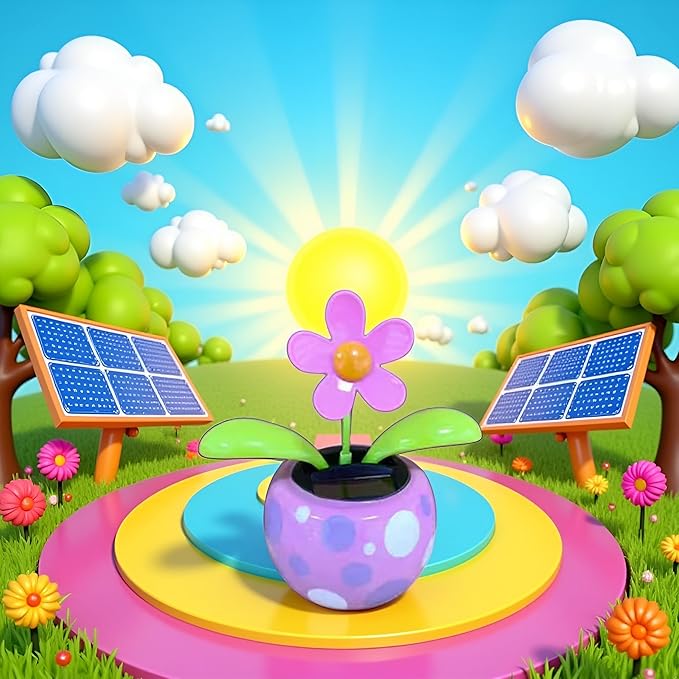 Pink Flower Solar Powered Dancing in Colorful Shape Flip Flap Animated Bobblehead Dancer Window Sun Catcher Car Dashboard Decor Solar Power Kits,Learning and Education