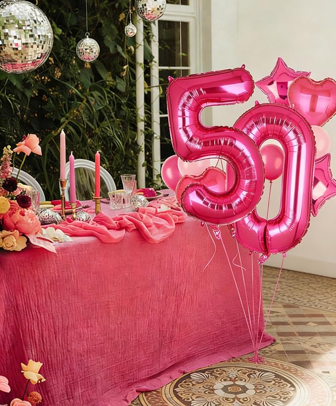 40 Inch Number Balloons Hot Pink 50 Large Number Balloon Anniversary Event Celebration Bachelorette Cowgirl Let's Go Girls Pink Themed 40st Birthday Party Decor Supplies 10 Pcs