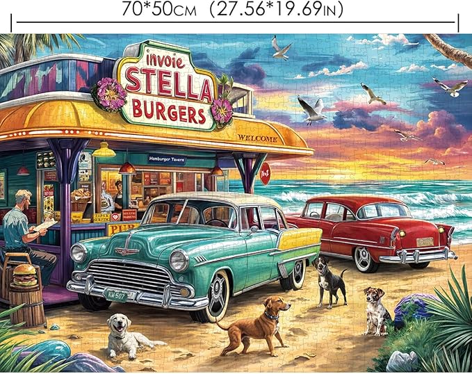 Jigsaw Puzzles for Adults 1000 Pieces, Interlock Perfectly Letter on Back No Dust, Home Decor Birthday Party Gift Toy for Men Women Elders Seniors, 1:1 Poster-Seaview Campground