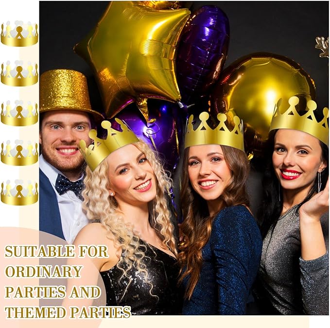 Crtiin 100 Pcs Gold Paper Crowns Birthday Party Bulk for Adults Classroom Students Hat Supplies Favors (Cute Style)