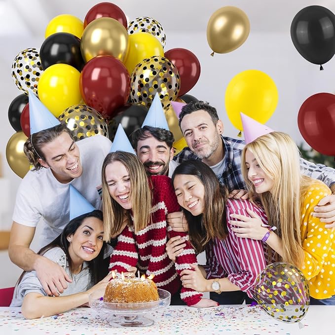 Black Burgundy Gold Balloon, 50 Pcs 12 Inches Metallic Gold Burgundy Confetti Balloons for Kids Magical Party Birthday Decorations Birthday Balloons Baby Shower Engagement Party Supplies