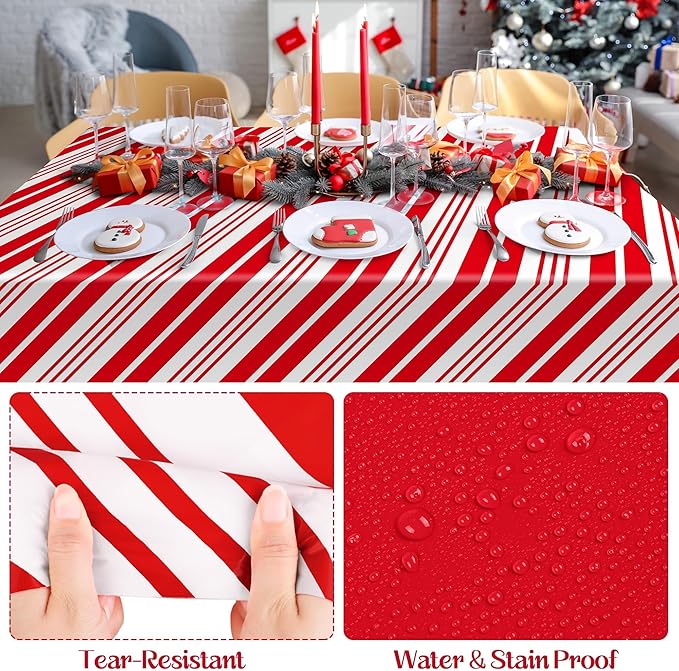Kochorie 100 ft x 54 in Christmas Candy Cane Striped Tablecloth Roll with Slide Cutter Box Red and White Table Cover Christmas Tablecloth Wall Backdrop Xmas Home Holiday Party Supplies