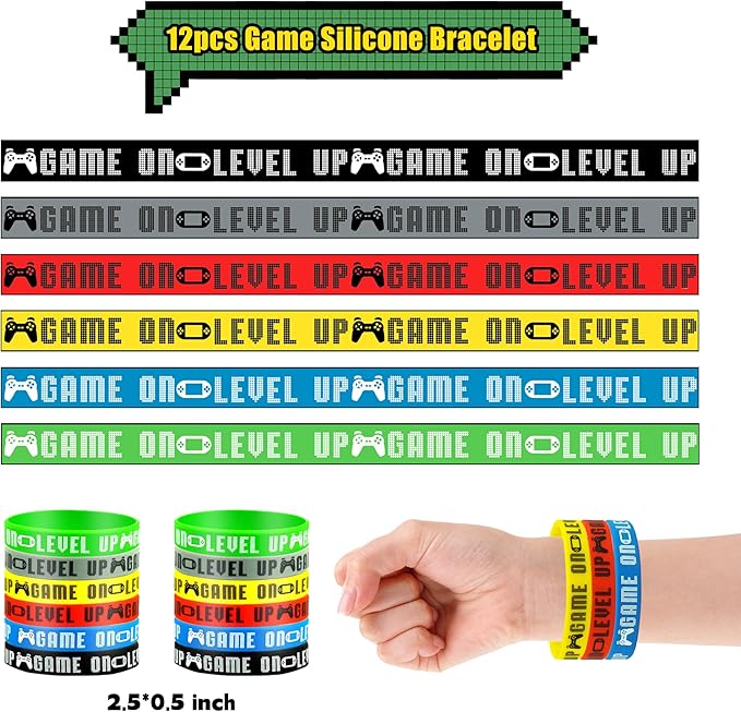 66 PCS Video Game Party Favors Video Game Theme Notepads Wristbands Stampers Keychains For Level Up Party Gamer Birthday Party Classroom Rewards Supplies