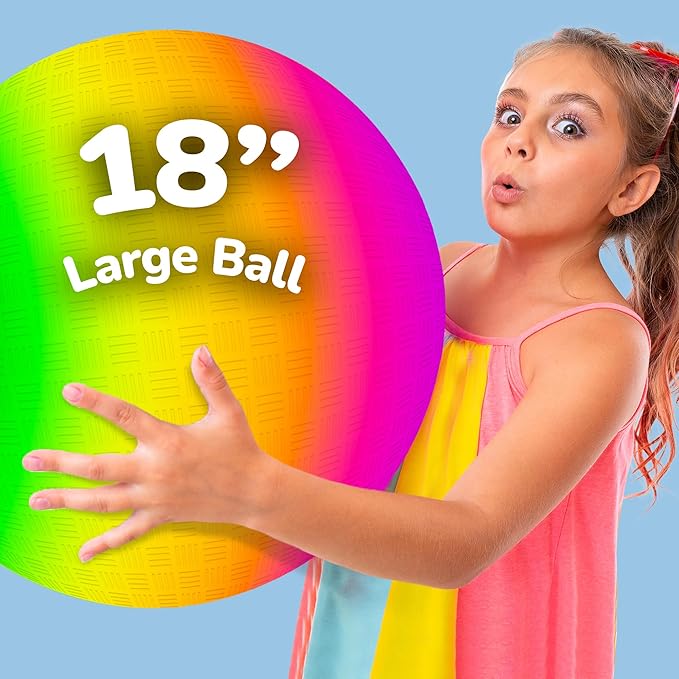 ArtCreativity Rainbow Playground Ball for Kids with Hand Pump, Bouncy 18 Inch Rubber Kick Ball for Backyard, Park & Beach Outdoor Fun, Beautiful Rainbow Colors, Durable Outdoor Toys for Boys & Girls