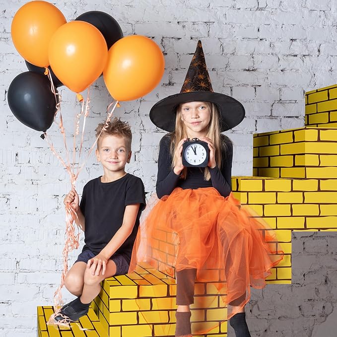 Kochorie 100 Ft x 54 Inch Yellow Brick Road Tablecloth Roll with Cutter Box Disposable Large Stone Brick Floor Runner Wall Backdrops Tablecover for Halloween Medieval Princess Wizard Party Decorations