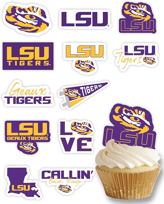 LSU Tigers Cupcake Topper Party Supplies for Football, Birthday, Graduation Party Decorations (24 Pieces) (LSU Tigers)