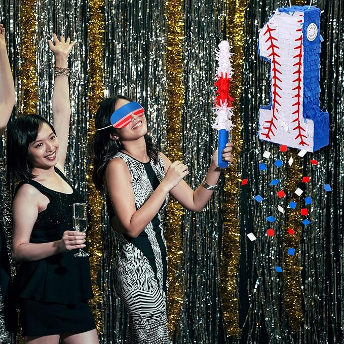 HyDren Baseball Piñata Baseball Party Decorations Number Piñata with Bat, Blindfold and Confetti, 16 Inch Sports Themed Birthday Party Supplies for Celebration Events(Number 1)